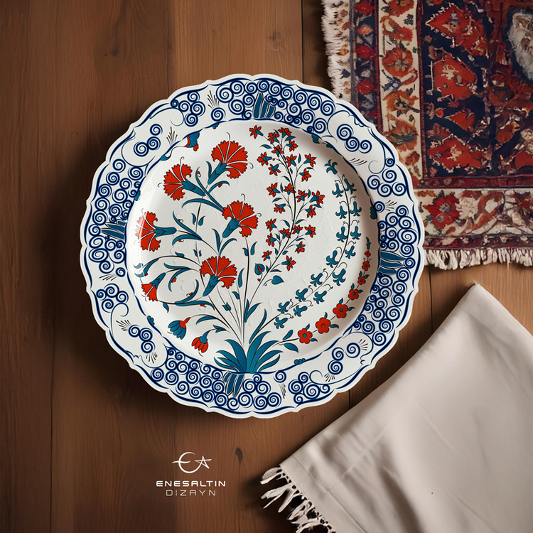 Perforated Stencil 30 cm. -  Classic Iznik 1575 Carnation and Hyacinth Motif Tile Plate Pattern