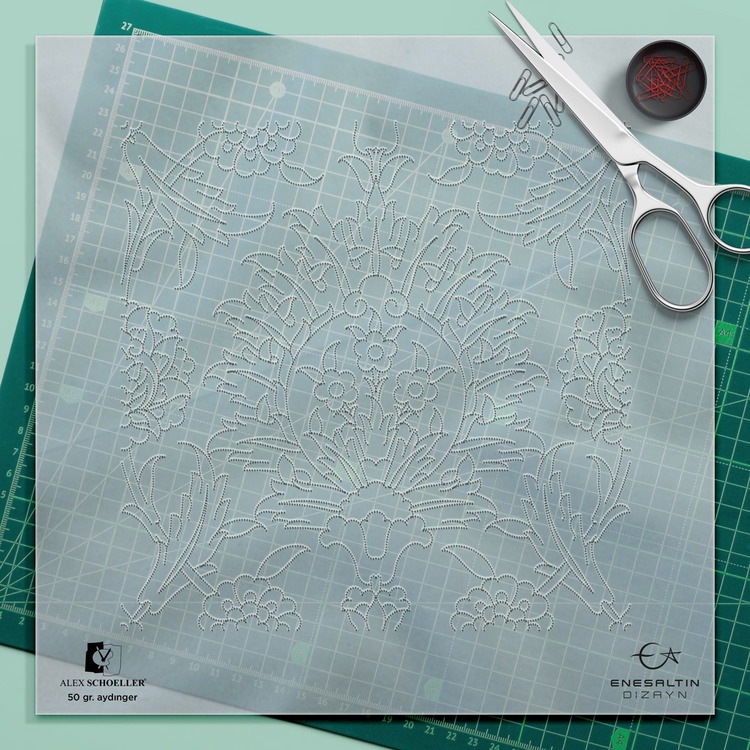 Perforated Stencil 20 x 20 cm. - Hatayi and Dagger Leaf Motif Tile Pattern