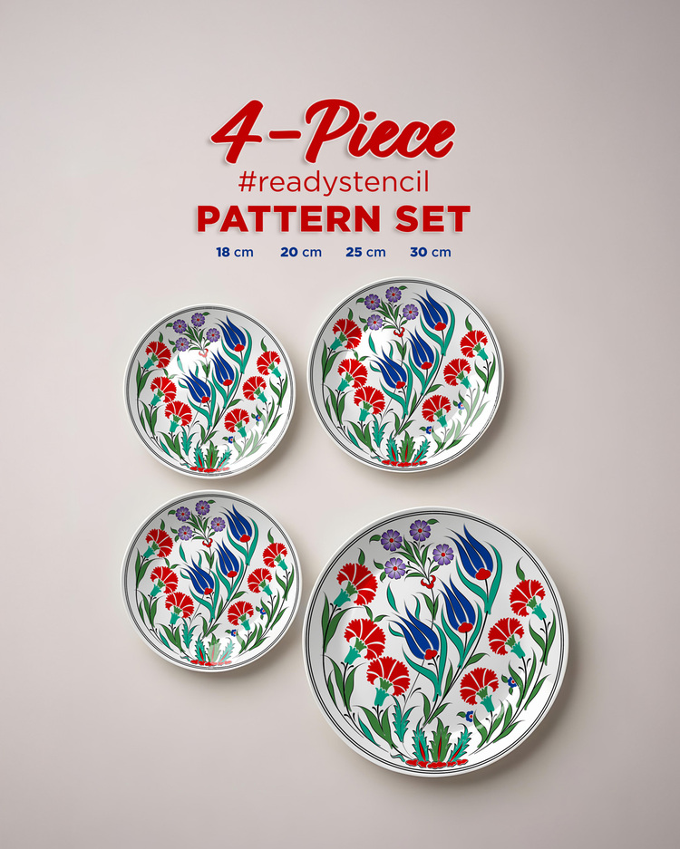Perforated Stencil Set 4-Piece - Tulip and Carnation Motif Tile Pattern