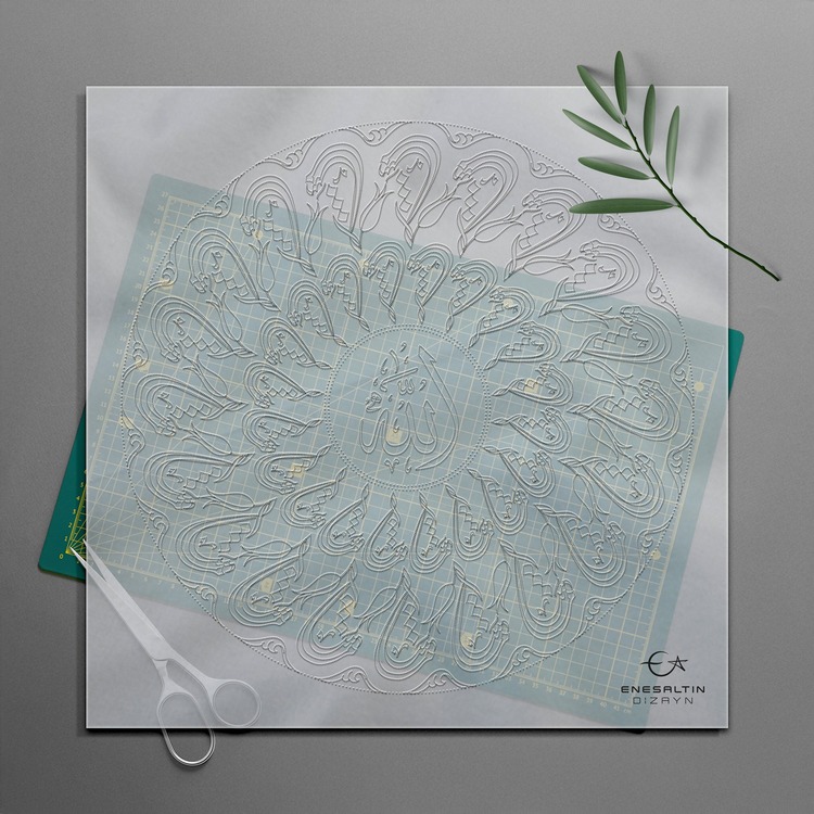 Perforated Stencil 40 cm. - Tile Plate Pattern with Forty Times Mashallah Calligraphy
