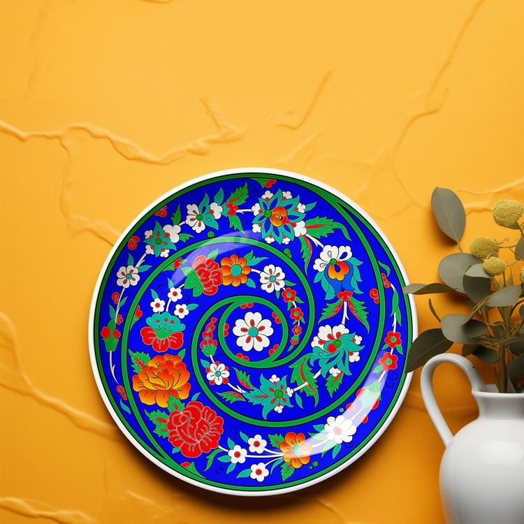 Perforated Stencil 30 cm. - Swirl Tile Plate Pattern with Plant Motifs