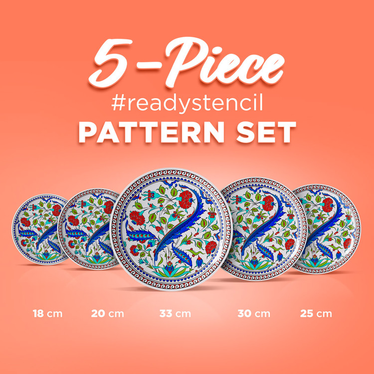 Perforated Stencil Set 5-Piece - Classic Tile Pattern with Plant Motifs
