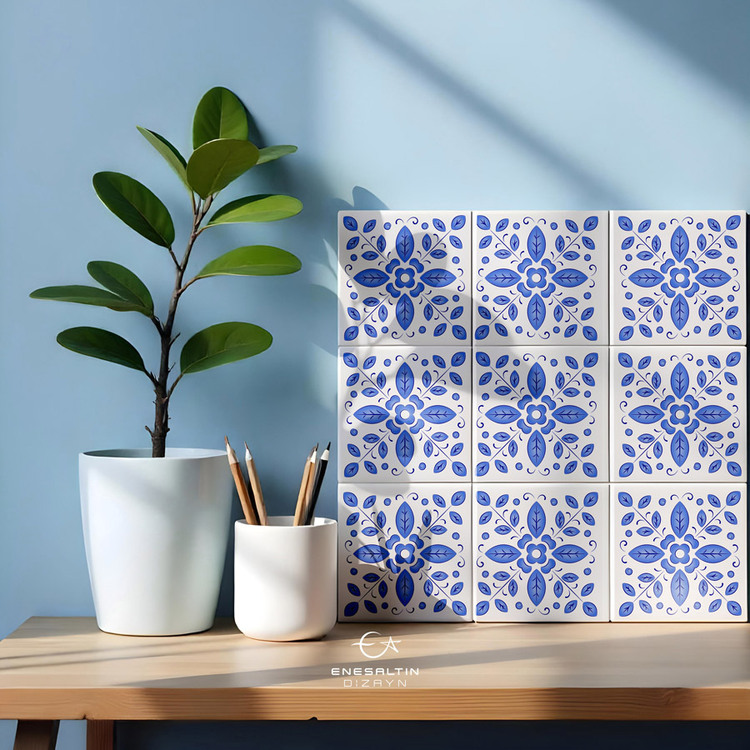 Perforated Stencil Pattern 10 x 10 cm – 2 Copies of Sicilian Style Minimal Leaf Tile Pattern