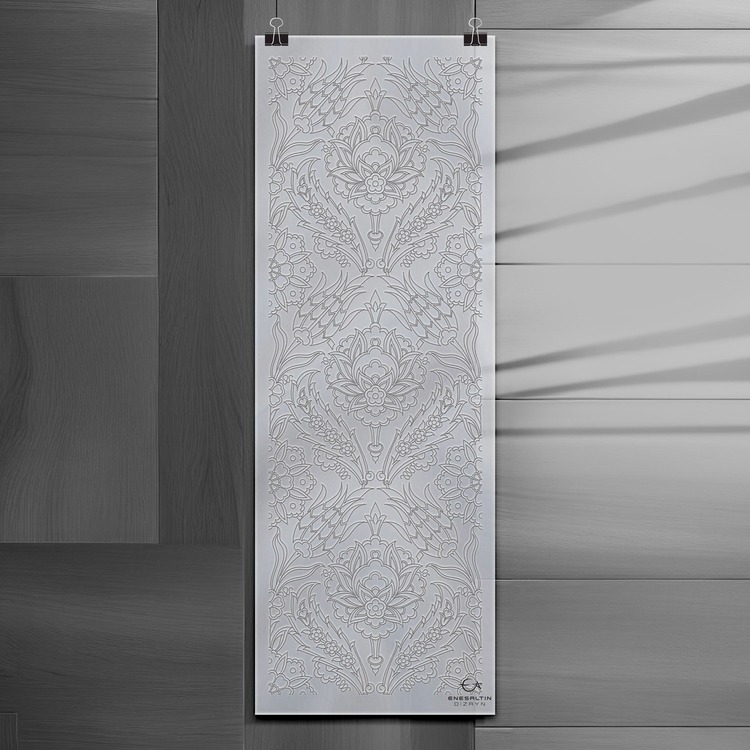 Perforated Stencil 20 x 60 cm. - Minimal Vertical Panel Symmetric Hatayi and Tulip Seamless Tile Pat