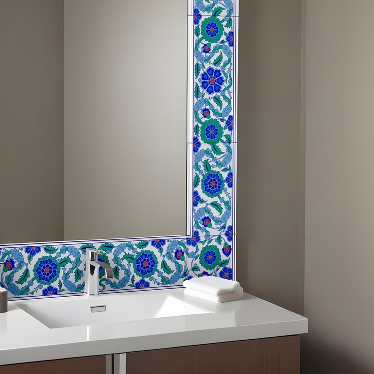 Perforated Stencil 10x80 + 10x40 cm. - Cloud and Penc Motif Mirror Frame Tile Pattern