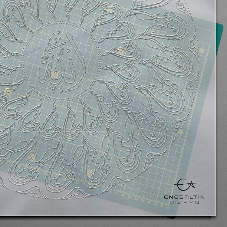 Perforated Stencil 40 cm. - Tile Plate Pattern with Forty Times Mashallah Calligraphy
