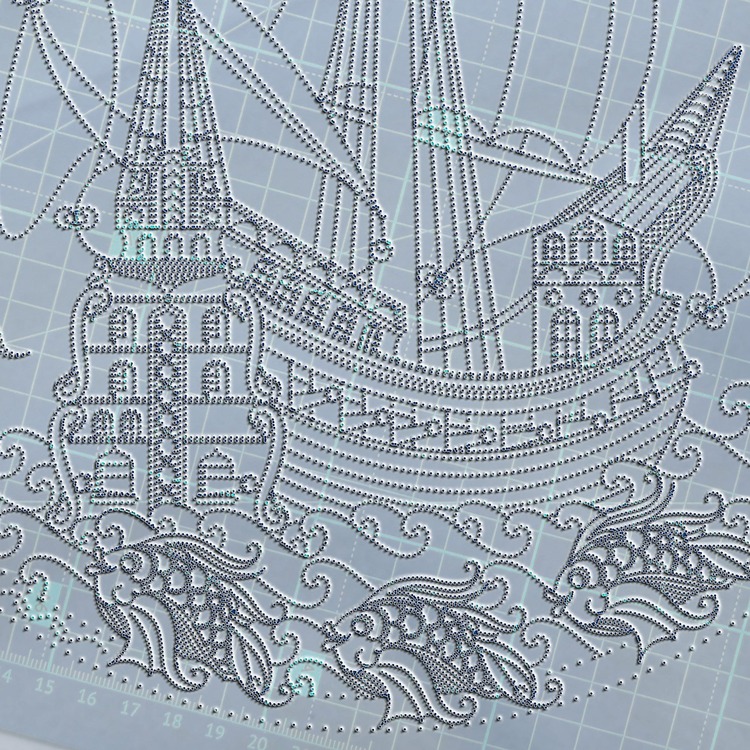 Perforated Stencil 25 cm. - Tile Plate Pattern with Galleon and Fish Motif