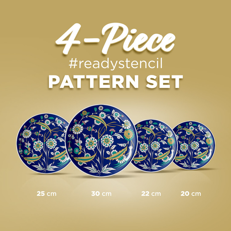 Perforated Stencil Set 4-Piece - Dagger Leaf Plant Motif Iznik Tile Pattern