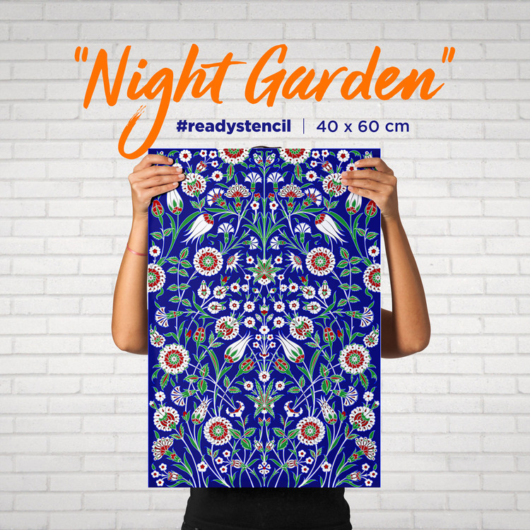 Perforated Stencil 40x60 cm. Oversized - Night Garden Plant Motif Tile / Plate Pattern