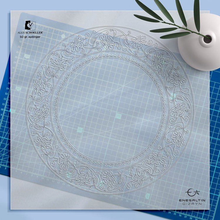 Perforated Stencil 30 cm. - Baba Nakkaş Lotus Rumi Motif Tile Plate Edge Pattern
