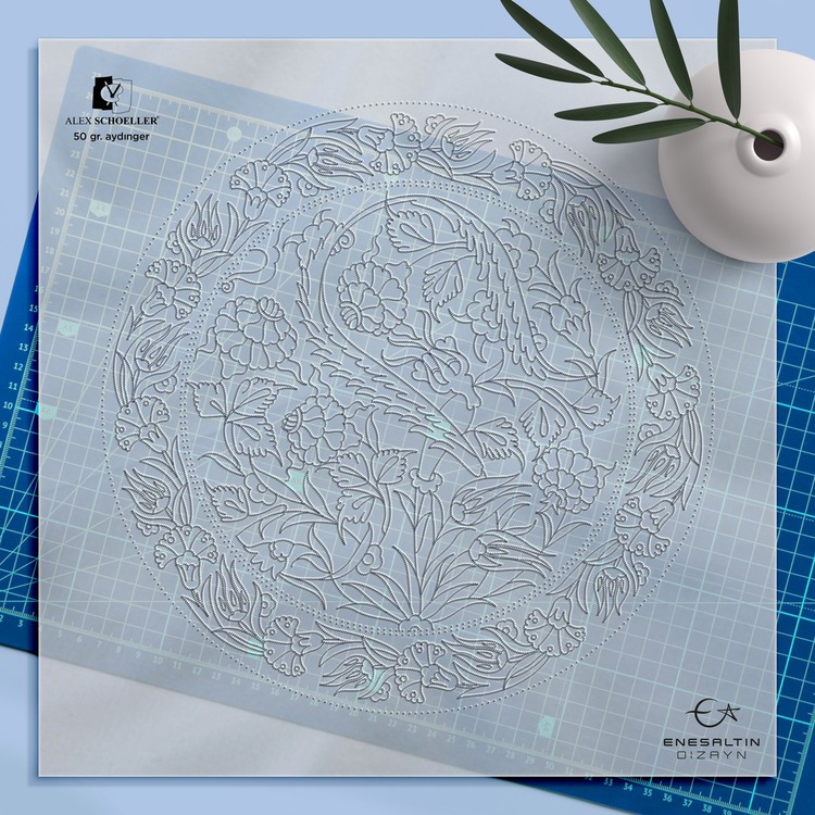 Perforated Stencil 30 cm. - Rose Garden Botanical Motif Tile Plate Pattern