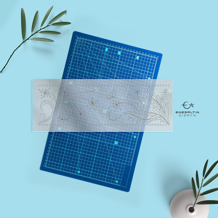 Perforated Stencil Pattern 9 x 25 cm - Silhouette Flower Leaf Butterfly Motif Tile Mug/Tile Pattern