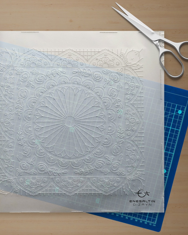 Perforated Stencil 20 x 20 cm – Sicilian Style Baroque Star, Rose and Lemon Tile Pattern