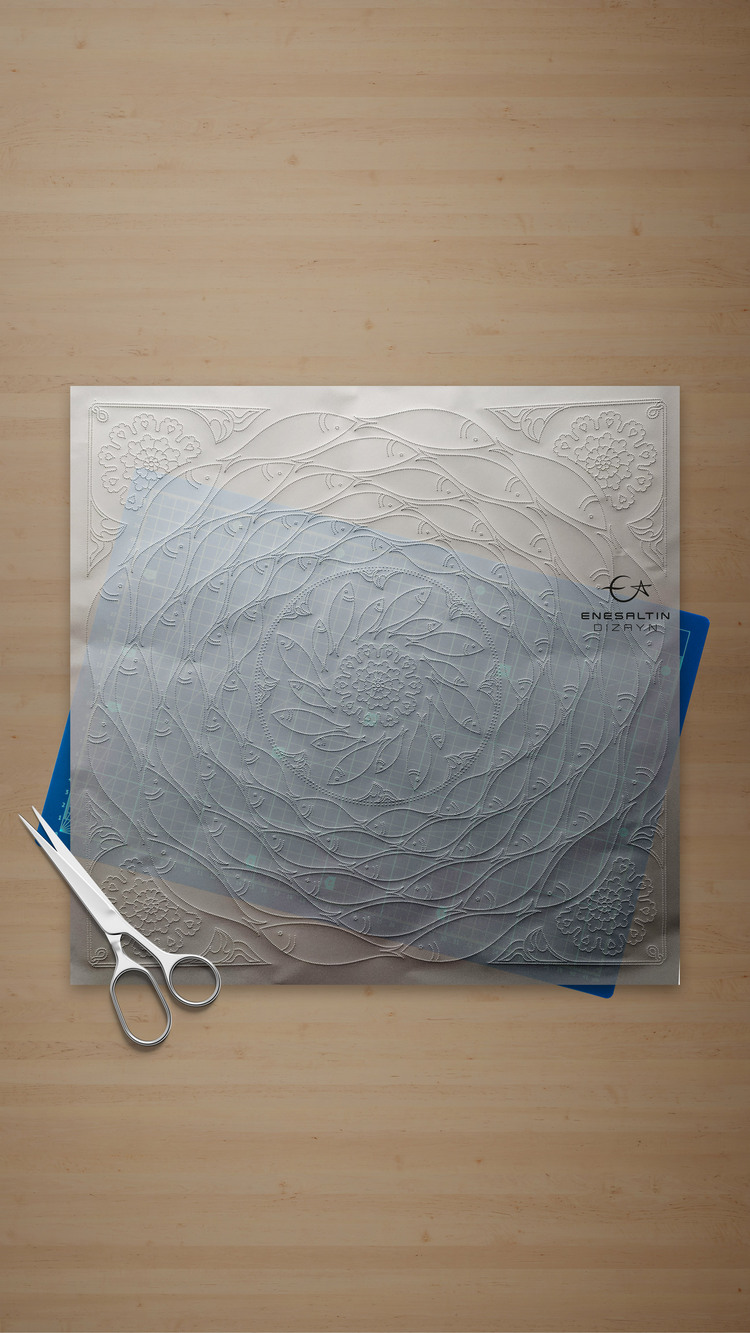 Perforated Stencil 40 x 40 cm - Tile Pattern with Herd of Fish Motif