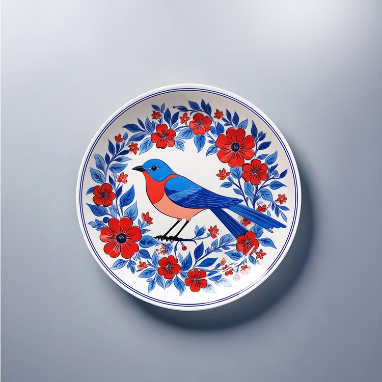 Perforated Stencil 20 cm. - Exotic Motif Sparrow and Flower Branch Tile Plate Pattern