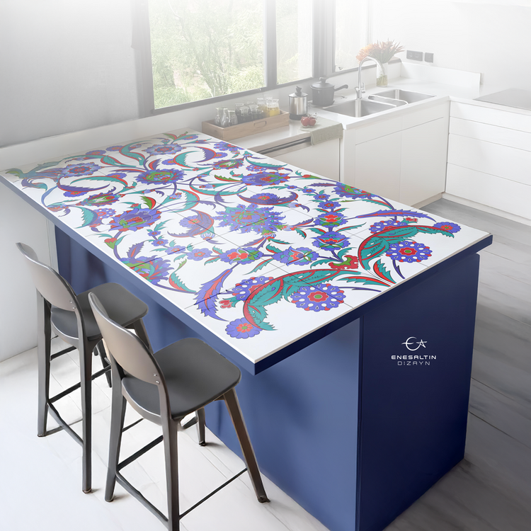 Perforated Stencil 60x120 cm. MAXI SIZE - Hatayi and Dagger Leaf Motif Tile Pattern