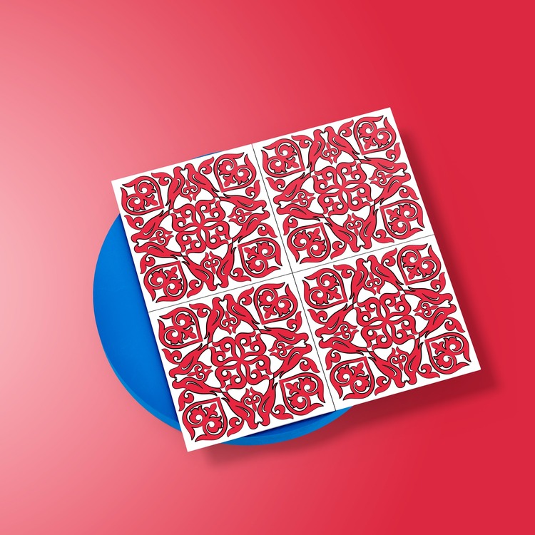 Perforated Stencil 10 x 10 cm – 2 Copies of Vintage Mosaic Tile Bird Motif Tile Pattern