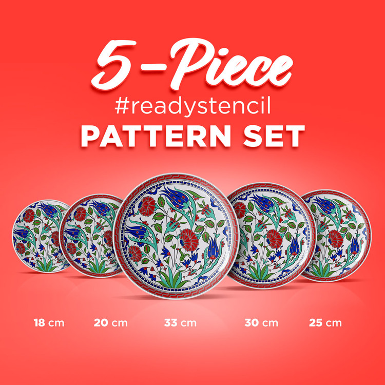 Perforated Stencil Set 5-Piece - Tulip Rose Botanical Motif Tile Pattern
