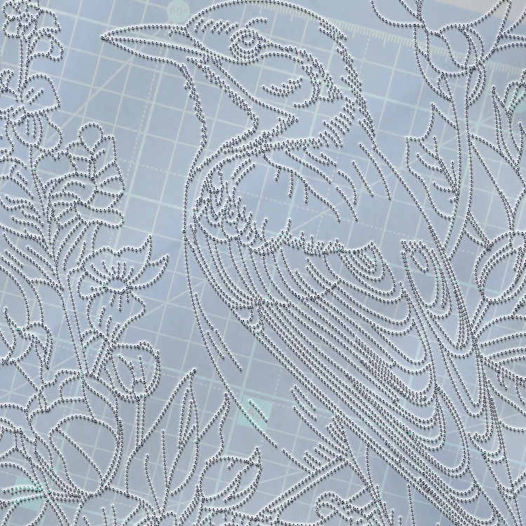 Perforated Stencil 20x40 cm. - Bird and Ivy Flower Exotic Motif Tile Pattern