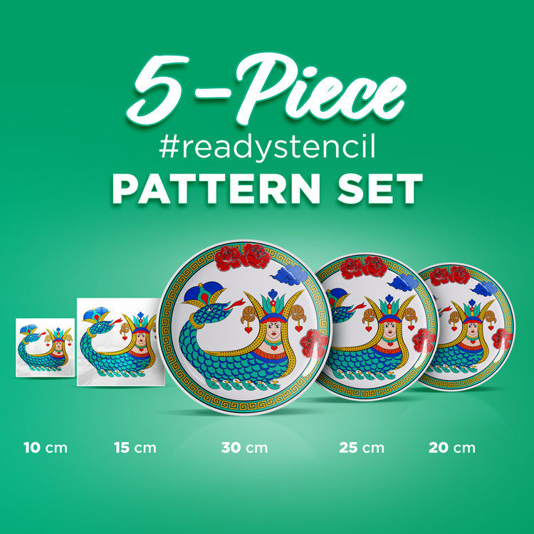 Perforated Stencil Set 5-Piece - Tile Pattern with Shahmaran Motif