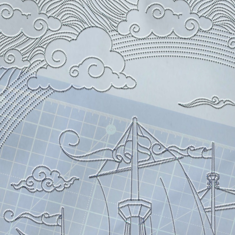 Perforated Stencil 20x40 cm. - Galleon and Fish Motif Tile Pattern