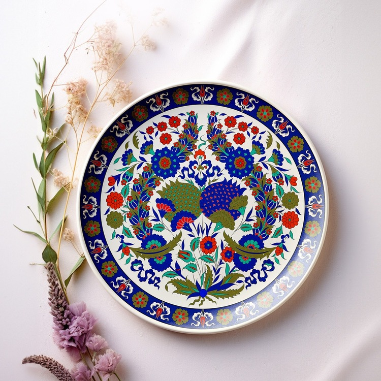 Perforated Stencil 30 cm. - Classic Iznik Pomegranate and Thorn Tile Plate Pattern