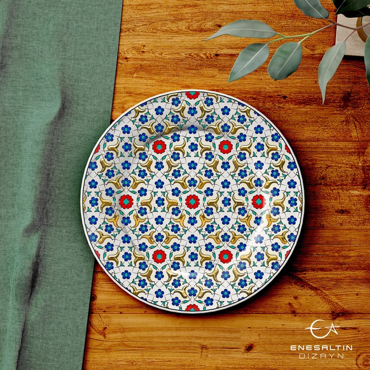Hazır Şablon Desen 40x33 cm. - Birim Tekrarı Sürekli Motif / Ulama Çini Tabak / Karo Deseni