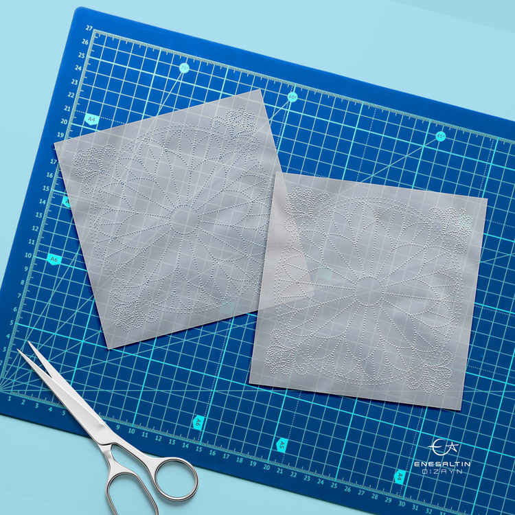 Perforated Stencil 10 x 10 cm – 2 Copies of Sicilian Style Baroque Star Tile Pattern