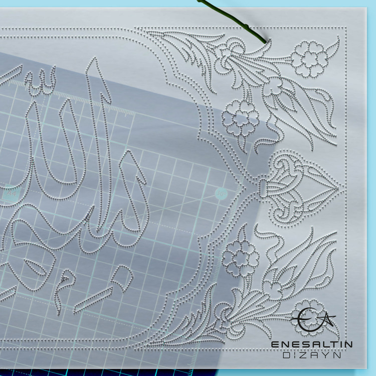 Perforated Stencil 20 x 60 cm. - Tulip Motif Arched Basmala Calligraphy Tile Pattern