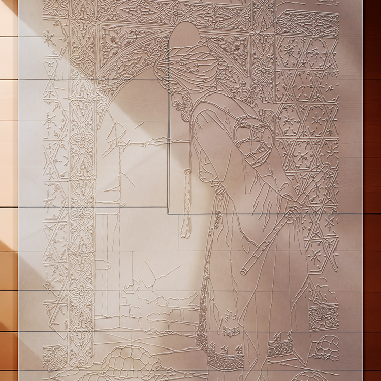 Perforated Stencil 40 x 80 cm. Oversized  - Osman Hamdi Bey Turtle Trainer Tile Plate Pattern