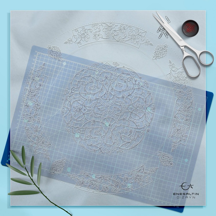 Perforated Stencil 40 cm. - Baba Nakkaş Rumi Lotus Motif Tile Plate Pattern