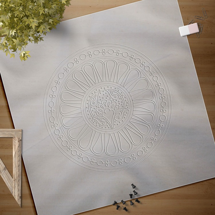 Perforated Stencil  -  Beyliks Period Passionflower Rumi Tile Plate Pattern