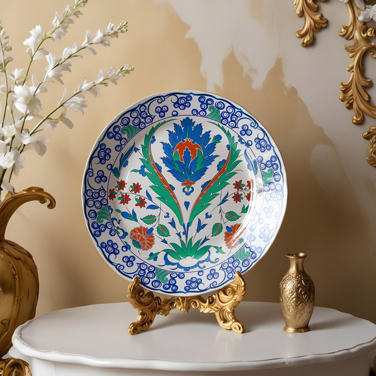Perforated Stencil 30 cm. - Classic Iznik 1575 Rose, Hyacinth and Reed Leaf Tile Plate