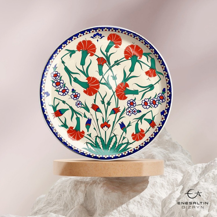 Perforated Stencil 30 cm. - Iznik Tile Pattern with Claw Bouquet Motif