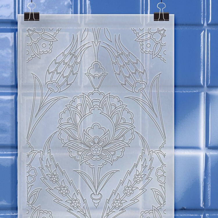Perforated Stencil 20 x 60 cm. - Vertical Panel Symmetrical Herbal Ulama Tile Pattern