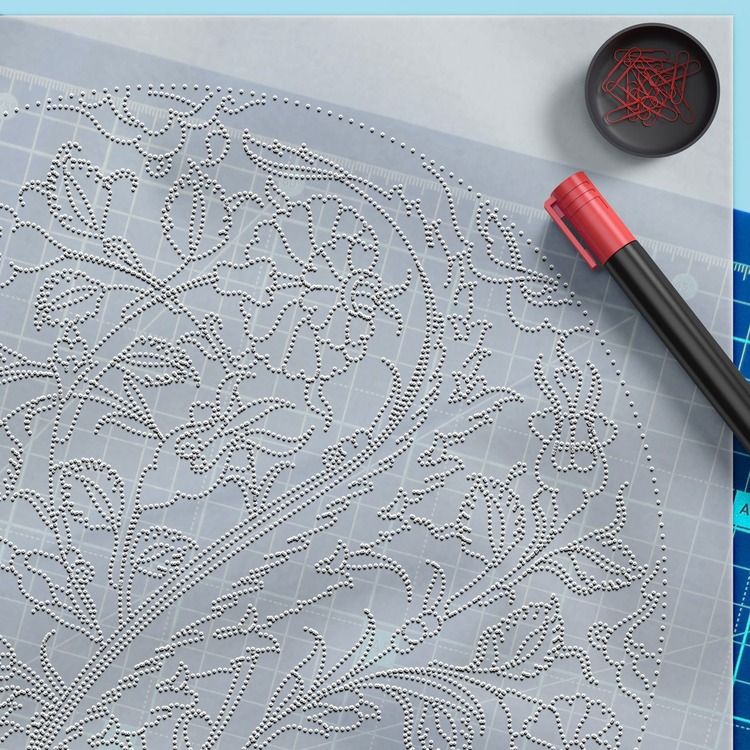 Perforated Stencil 18 cm. - Classic Tile Pattern with Plant Motifs