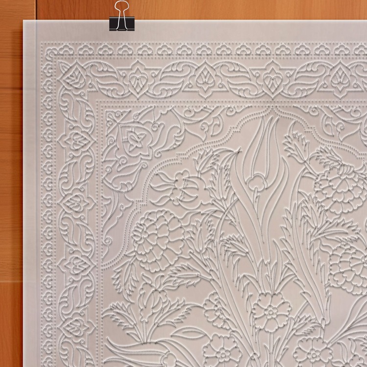 Perforated Stencil 40x60 cm. Oversized - Double Bird and Vase Motif Tile Pattern