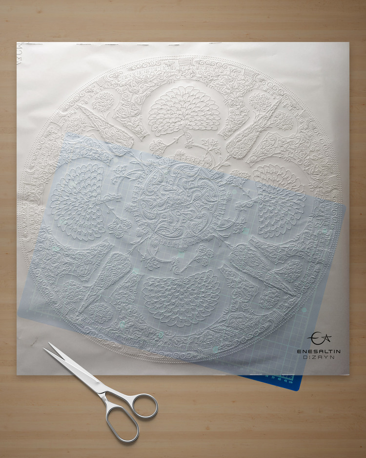 Perforated Stencil 50 cm. - Baba Nakkaş Rumi Göbekli 16 Wheel of Fortune Lotus Tile Plate Pattern