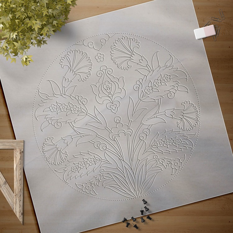 Perforated Stencil - Classic Symmetrical 4 Carnation Tile Plate Pattern