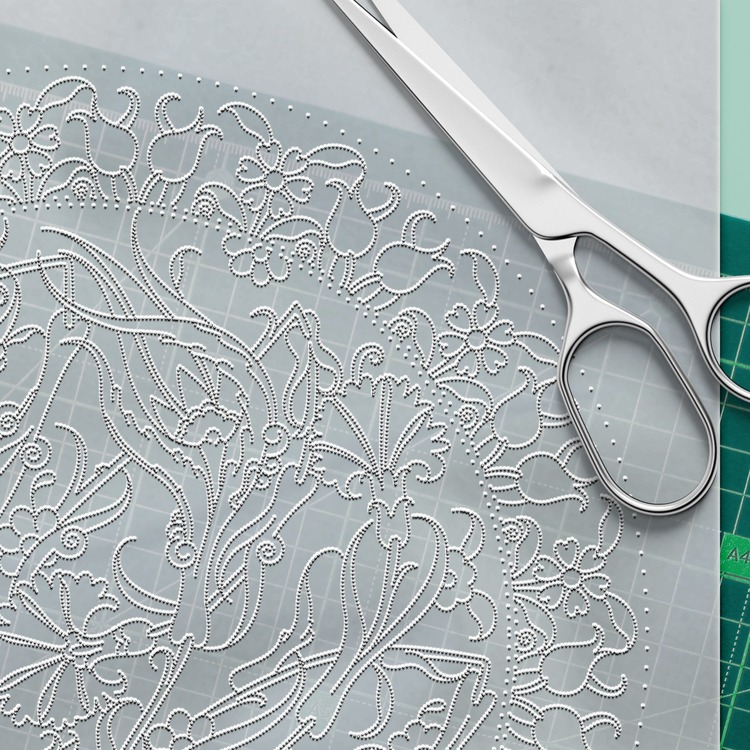 Perforated Stencil 30 cm. - Tile Plate Pattern with Broken Tulip and Carnation Motif