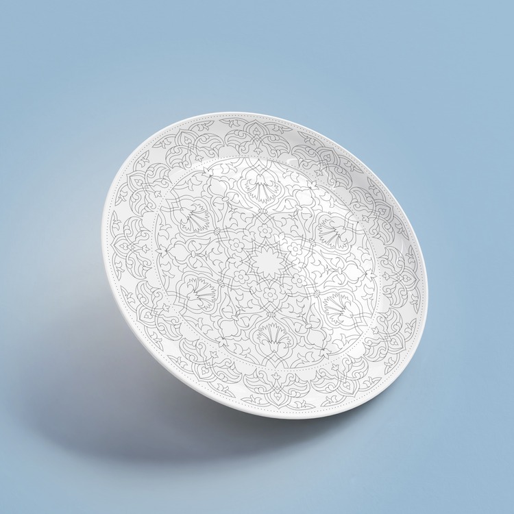 Hazır Şablon Desen 25 cm. - Rumi Karanfil Motifli Çini Deseni