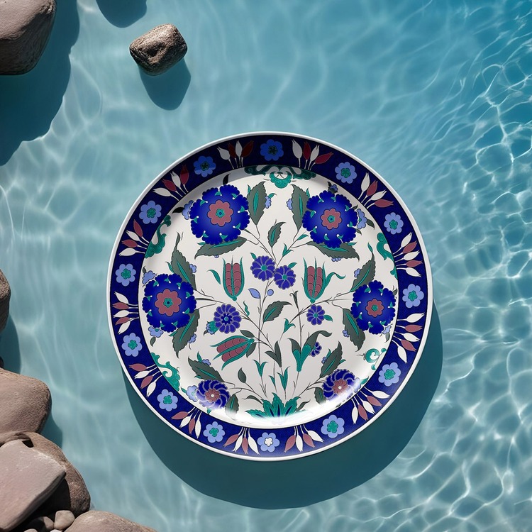 Perforated Stencil 30 cm. - Damascus Style Classic Iznik 1550 Rose Bouquet Tile Plate Pattern