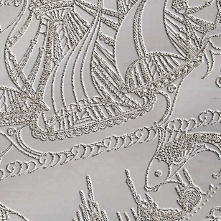 Perforated Stencil 30 cm. - Classic Galleon and Fish Tile Plate Pattern