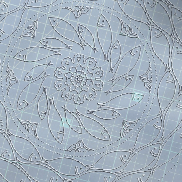 Perforated Stencil 30 cm. - Tile Plate Pattern with Herd of Fish Motif