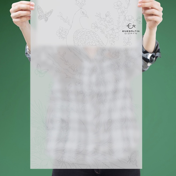 Perforated Stencil 40x60 cm. Oversized - Exotic Peacock Motif Tile Pattern
