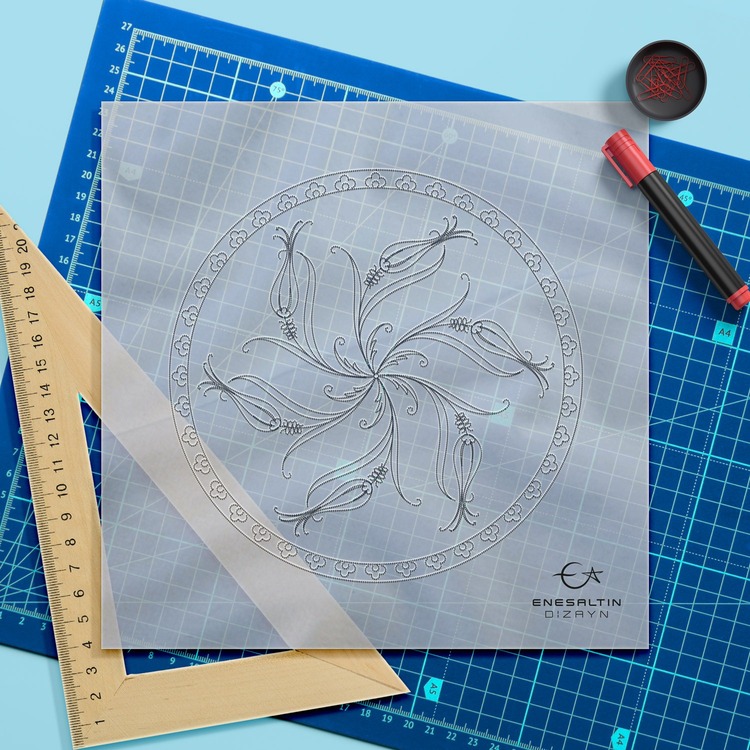 Perforated Stencil 22 cm. - Tile Pattern with Six Tulip Motifs