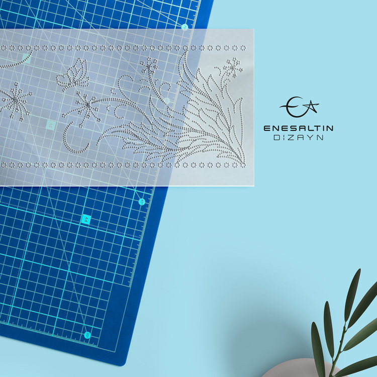 Perforated Stencil Pattern 9 x 25 cm - Silhouette Flower Leaf Butterfly Motif Tile Mug/Tile Pattern