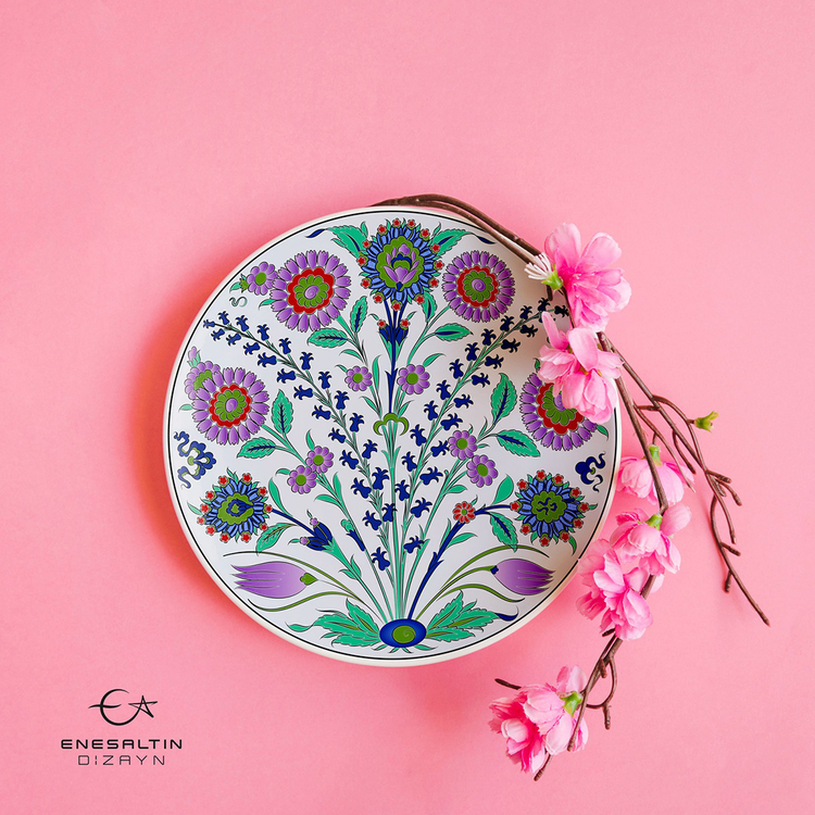 Perforated Stencil 30 cm. - Hyacinth and Plant Motif Iznik Tile Pattern