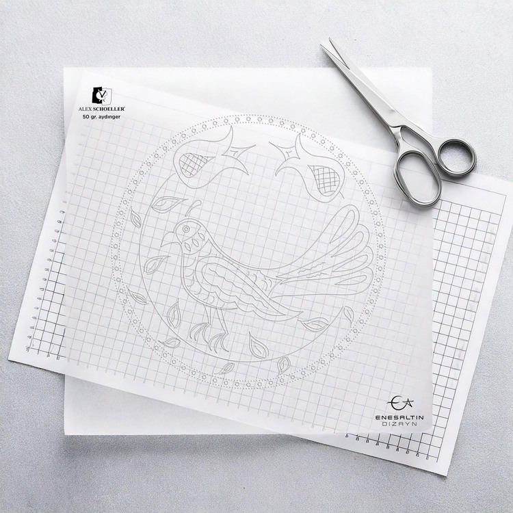 Perforated Stencil 25 cm. - Seljuk Period Tile Pattern with Tulips and Pigeon Motif