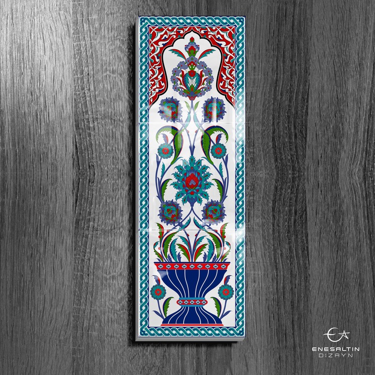 Perforated Stencil 20 x 60 cm. - Herbal Hatayi Vase Motif Tile Pattern